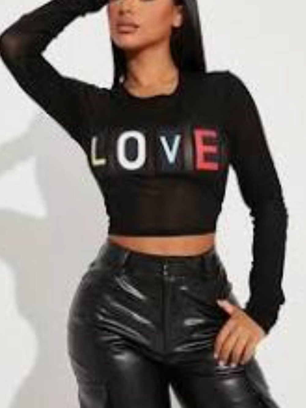 NWT Fashion Nova A Love Letter Mesh Long Sleeve Top Black L